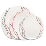 12-pc Dinner Set White Soup Dessert Plates Red Black Semi Square Four Servings