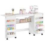 Folding Sewing Table with 2 Magnetic Doors, Storage Shelf, White, Refurbished