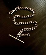 Solid Silver ANTIQUE (?) POCKET WATCH CURB CHAIN 11.5" LONG Hallmarks Good Cond.