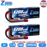 2x Zeee 7,4V 2S Lipo Battery T Plug 5200mAh 100C Hardcase for RC Car Truck Buggy