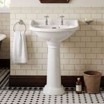 500mm Basin & Full Pedestal 2 Tap Hole Traditional Round Bathroom Sink Ceramic