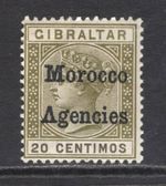 M16298 Morocco Agencies 1898 SG3a - 20c with INVERTED V FOR A variety.