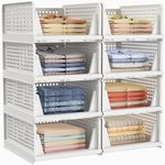4 Pack Foldable Storage Baskets White 42.5x33.5x18.5cm, Stackable Bins 20kg UK