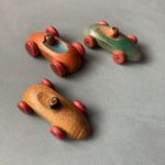 RARE antique 1940s Miniature Wooden Push Toy Racing Cars Hand Made In France 3" 