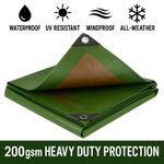 Green/Brown Tarpaulin Heavy Duty 200 GSM Waterproof Reinforced UV Resistant NEW