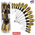 14x Premium Heavy Duty Magnetic Screwdriver Set Anti-Slip Slotted & Cross-Head