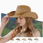Sunscreen Straw Hat Western Cowboy Hat Wide Brim Fisherman Hat for Women Men