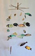Wooden Reef Fish Hanging Mobile - Handmade and Hand Painted - Caribbean Fish LG