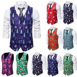 Men Christmas Waistcoat Slim Xmas Party Festive Vintage Fancy VestJacket CoatRed