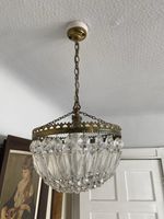 Pair of 1930s Chandeliers Art Deco Antique 1930s Solid Brass & Glass Drops.