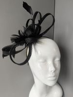 Black Feather Fascinator Headpiece Looped Ribbon Women Wedding Formal