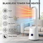 MOMOKOVA Bladeless Fan Heater Hot Cold Tower Fan 1200W Remote Control 1–9 Hours