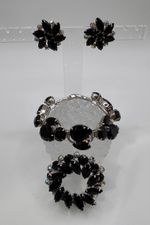 Vintage Verified Juliana D&E Black Parure Set Bracelet Brooch Earrings AB 5 Link