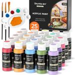 25 Colours Outdoor Acrylic Paint, 2Oz/60Ml Paint for Garden Ornaments with 10 Br