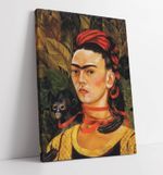 FRIDA KAHLO, SELF PORTRAIT WITH MONKEY- FRAMED CANVAS WALL ART PICTURE PRINT