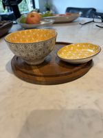 Simply Home 11.5cm Decorative Ceramic Bowl With 10cm Trinket Dish Grey/yellow