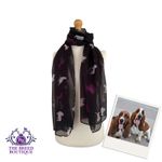 BASSET HOUND SILHOUETTE LADIES SCARF SHAWL BLACK WITH PINK PURPLE & WHITE DOGS