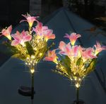 2 Pack Pink Solar Lily Flower Light Garden Outdoor Lamp Solar Lily Light Gift