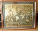 Framed World Map Replica From Original Engraving by Moses Pitt 1681 Glass