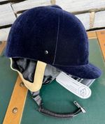 Victory Navy Velvet Show Riding Hat -Leather Flesh Harness- Competition Legal