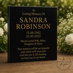 Granite Engraved Memorial Plaque, Grave Marker, Cremation 10” X 10” X 1.25”