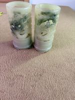 Handcarved Chinese faux jade Pair Openwork Dragon Brush Pot Cylinders