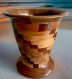 Superb Flared Wooden Vase With Contrasting Patterns And Colours