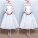 Classic Wedding Dresses White Corset Ivory Elegant Tea Length Bridal Gowns