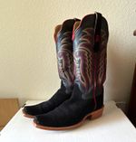 R Watson Black Leather Western Cowboy Boots Embroidered Shaft Pull-On, US 9