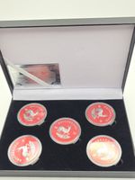 5 X FIVE KRUGERRAND SOUTH AFRICA 2021 RED 1OZ SILVER COINS & CARD IN CASE