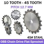 08B Chain Drive Flat Sprocket 10-45 Tooth Roller Chain Chain Links Pitch 12.7mm