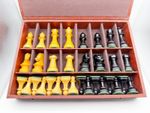 Vintage ca 1940s Bakelite Butterscotch & Black COMPLETE Chess Set In Case Horse