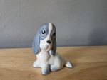 Vintage Small Ceramic Sad Puppy Dog Figurine Ornament Grey White Collectible