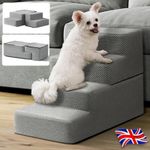 Dog Stairs 4 Step High Density Foam Pet Steps for Bed Sofa Washable Cover Grey