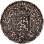 1867 Belgium Leopold II 5 Francs Coin – Silver