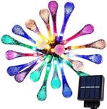 Multi Color 4.8M 20 LED Icicle Lights Solar Powered Raindrop Garden String Fairy