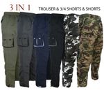 Mens 3 IN 1 Combat Trousers Cargo Pants Shorts 3/4 Zip Off Light S-XXL Summer