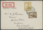1923 IRAQ PIONEER FLIGHT COVER TO LONDON, THREE STAMPS FRANKING
