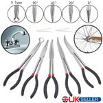 5Pcs 11" Long Reach Nose Pliers Straight Bent Tip Mechanic Equipment Hand Tool