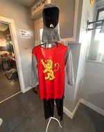 Men’s Medieval Knight Complete Outfit Red Tunic & Chainmail-Look Hood Size M