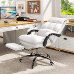 Ergonomic Office Chair with Retractable Footrest-White