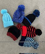 Hand Knitted Pompom Hats in Assorted Colours - 0-6m.