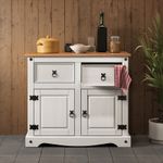 Corona Sideboard 2 Door White Painted Wax Solid Wood Pine Wooden Dresser Mercers