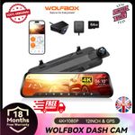 WOLFBOX G930 4K 10" WIFI Rear View Mirror Camera WDR, Dash Cam Front and Rear