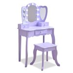 Teamson Kids Violet Heart Vanity with LED, Mirror, Stool & Storage Drawers