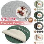 Round Faux Leather Placemats & Coasters Set 8pcs Washable Heat Resistant Dining