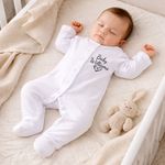 Personalised Unisex Full White Baby Sleepsuit Grow Add Text Birthday Babyshower
