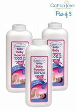 3 x Cotton Tree Baby Body Powder 100% Talc Free Absorbs Moisture Soft Skin 280g