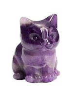 CrystalTears Amethyst Healing Crystal Cat Figurine - Carved Gemstone