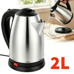 Cordless Electric Kettle 2L 1500W Stainless Steel Jug Overheat Protection 360°